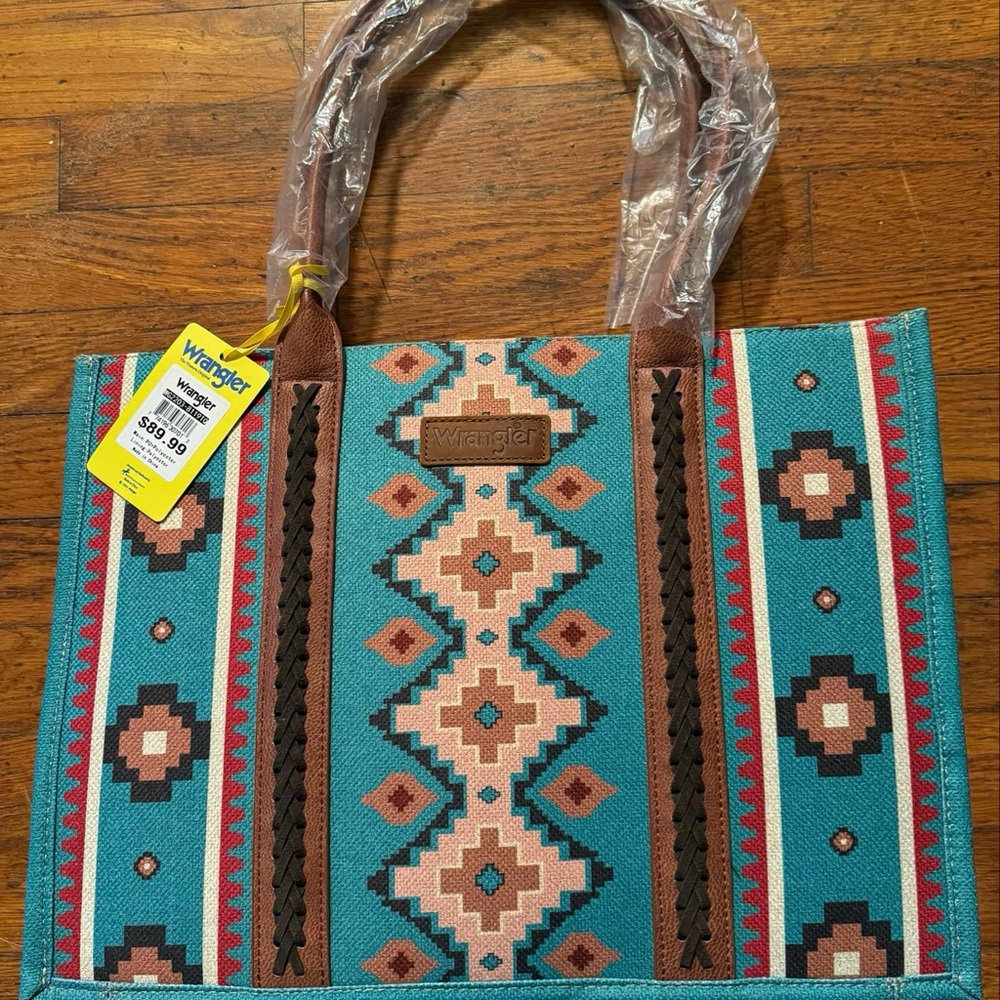 Wrangler Teal and Brown Tote Bag NWT